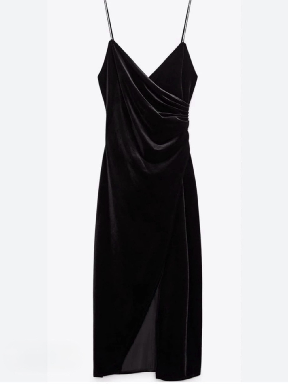 Black Velvet Draped Slip Midi Dress